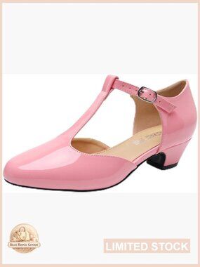 T-Strap Mary Jane Pumps Low Block Heel Closed Toe Buckle Ankle Strap
